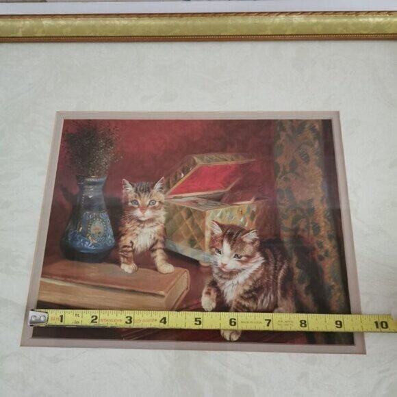 Vintage Fancy Kittens Framed Print 15.5" x 17.5" Victorian Cats Wall Art - Picture 5 of 7